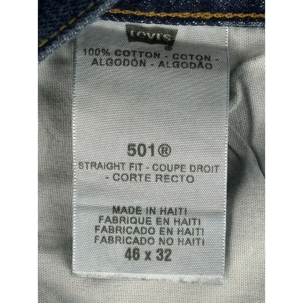 Levi's Mens Jeans 501 Button Fly Blue Denim‎ Jeans Size 46x32 (42x28 Measured)
